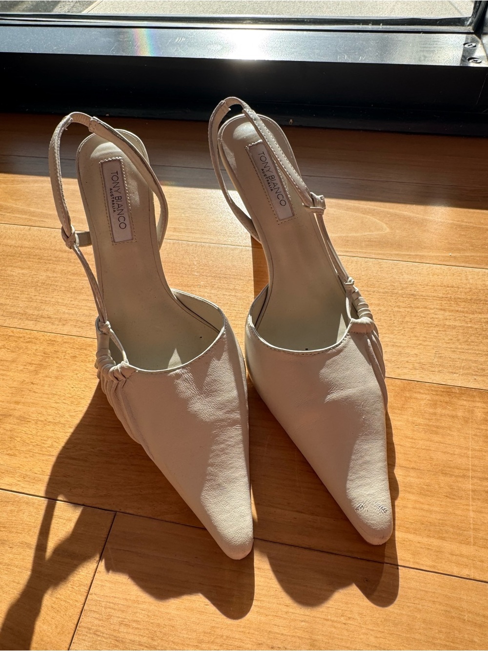 Tony Bianco Cream Pointed-Toe Slingback Heels